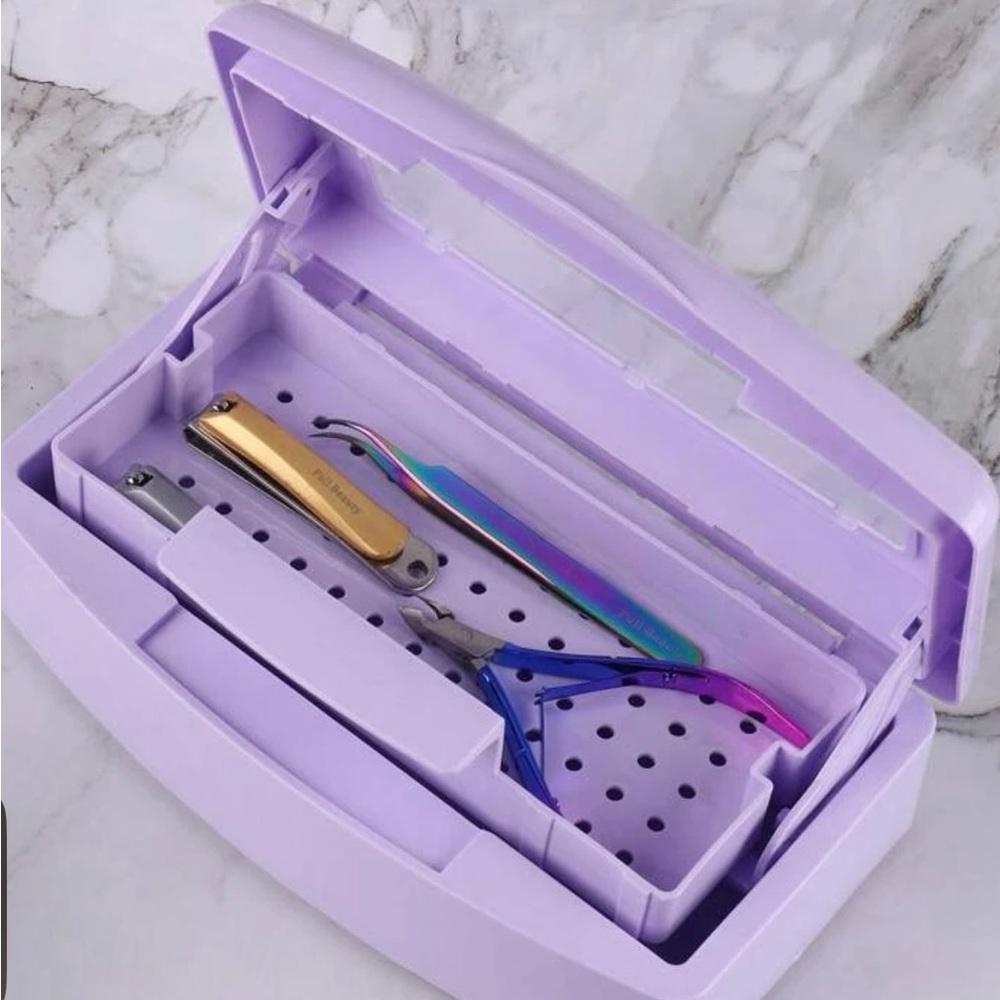 Disinfection Box, Empty Purple Plastic Nail Sterilizer Tray Sterilizing Clean